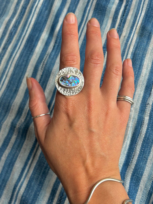 Abalone Orb Ring ~ 8.5-9, Silver