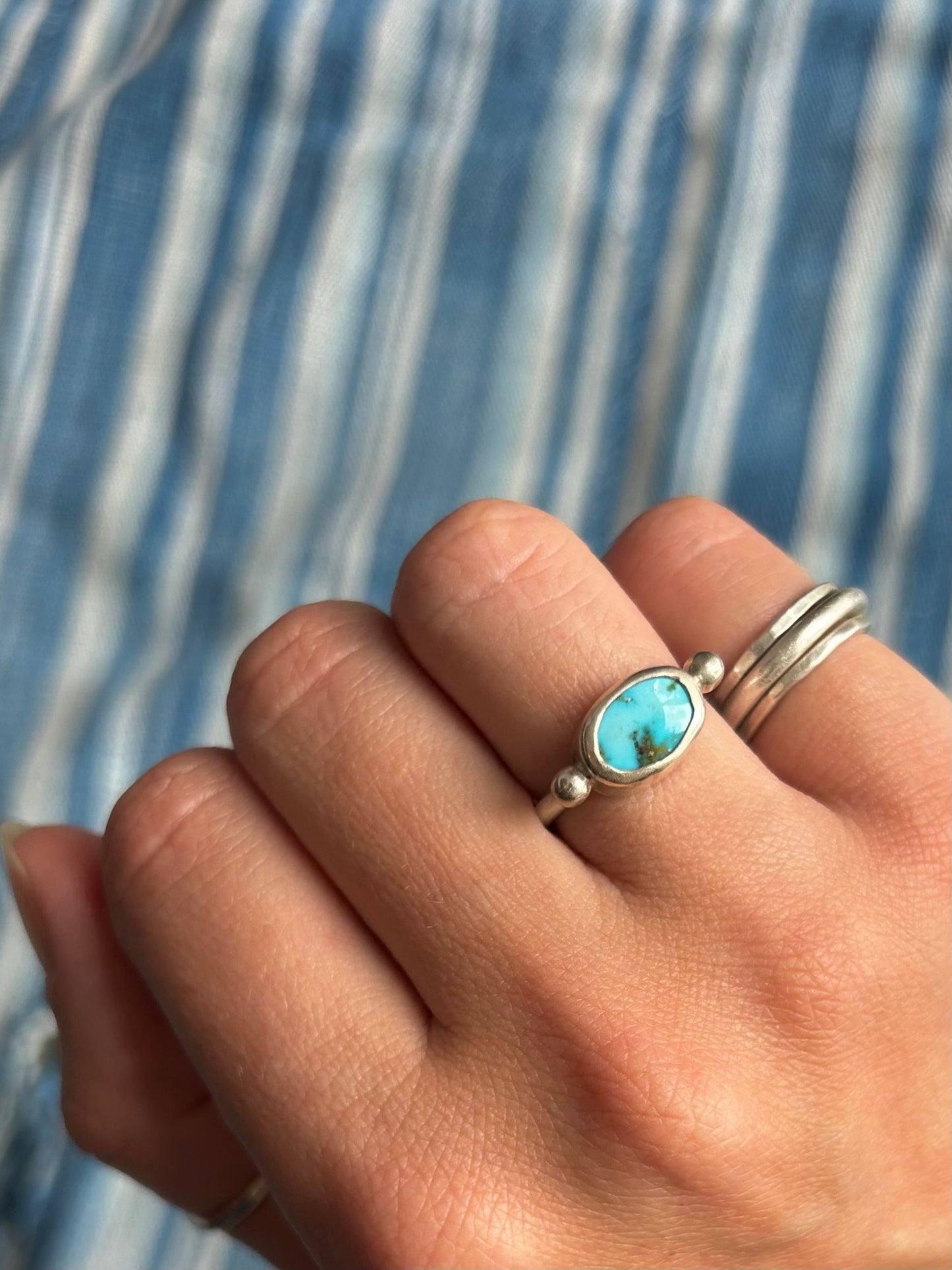 AZ Turquoise Byzantine Ring ~ 5-5.5, Silver