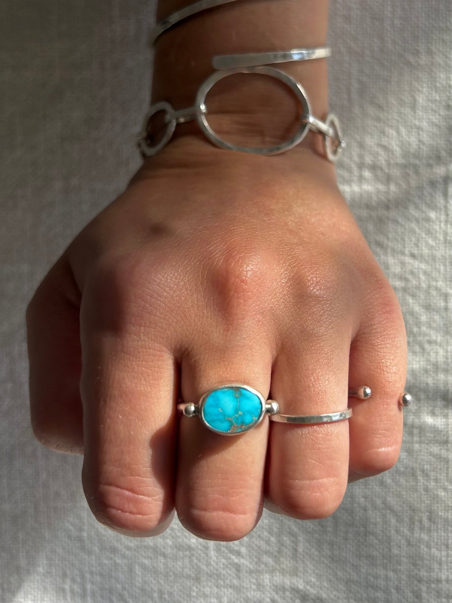 Turquoise Byzantine Ring ~ 6-6.5, Silver