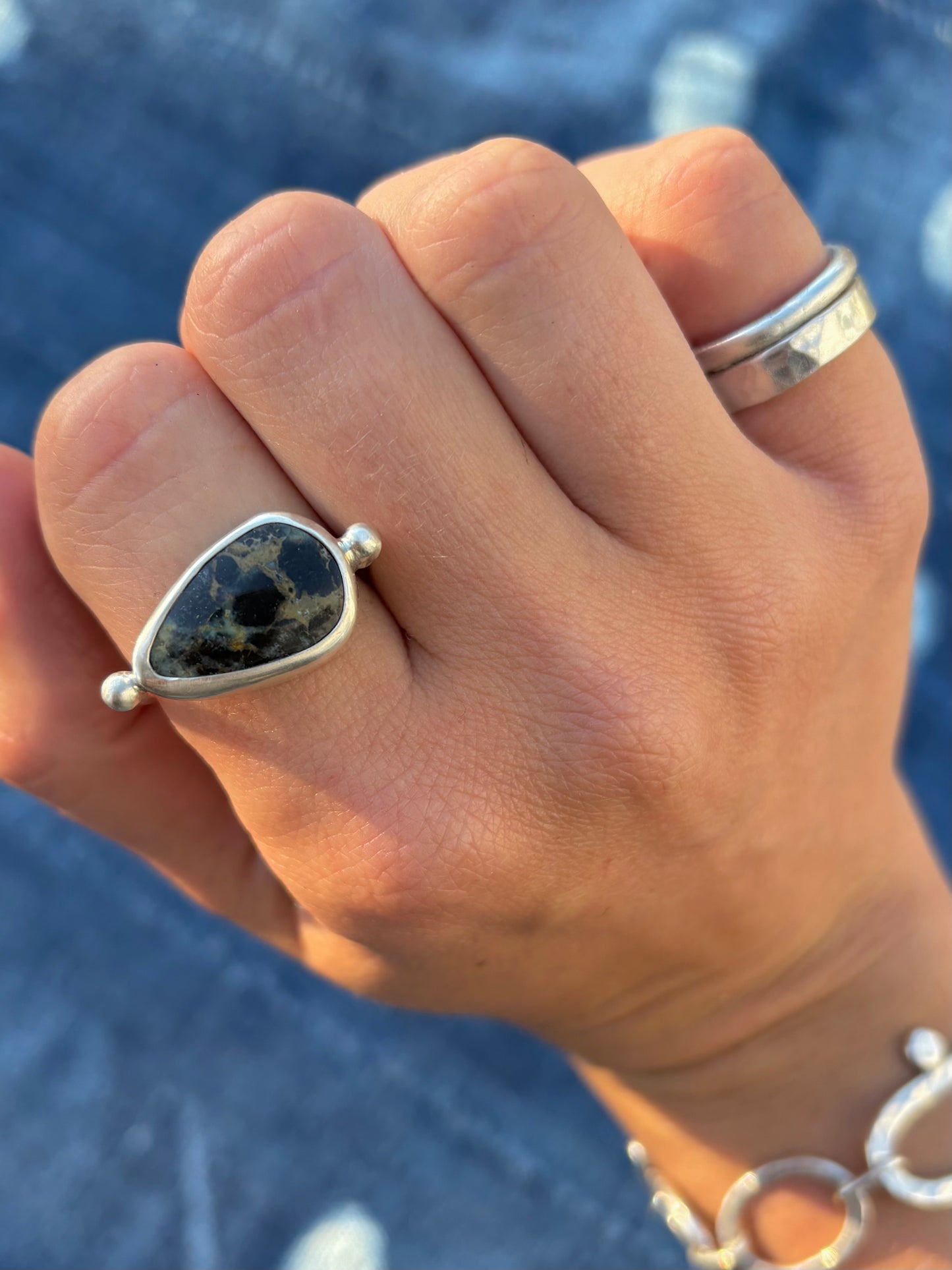 Candelaria Hills Variscite Silver Byzantine Ring ~ 10