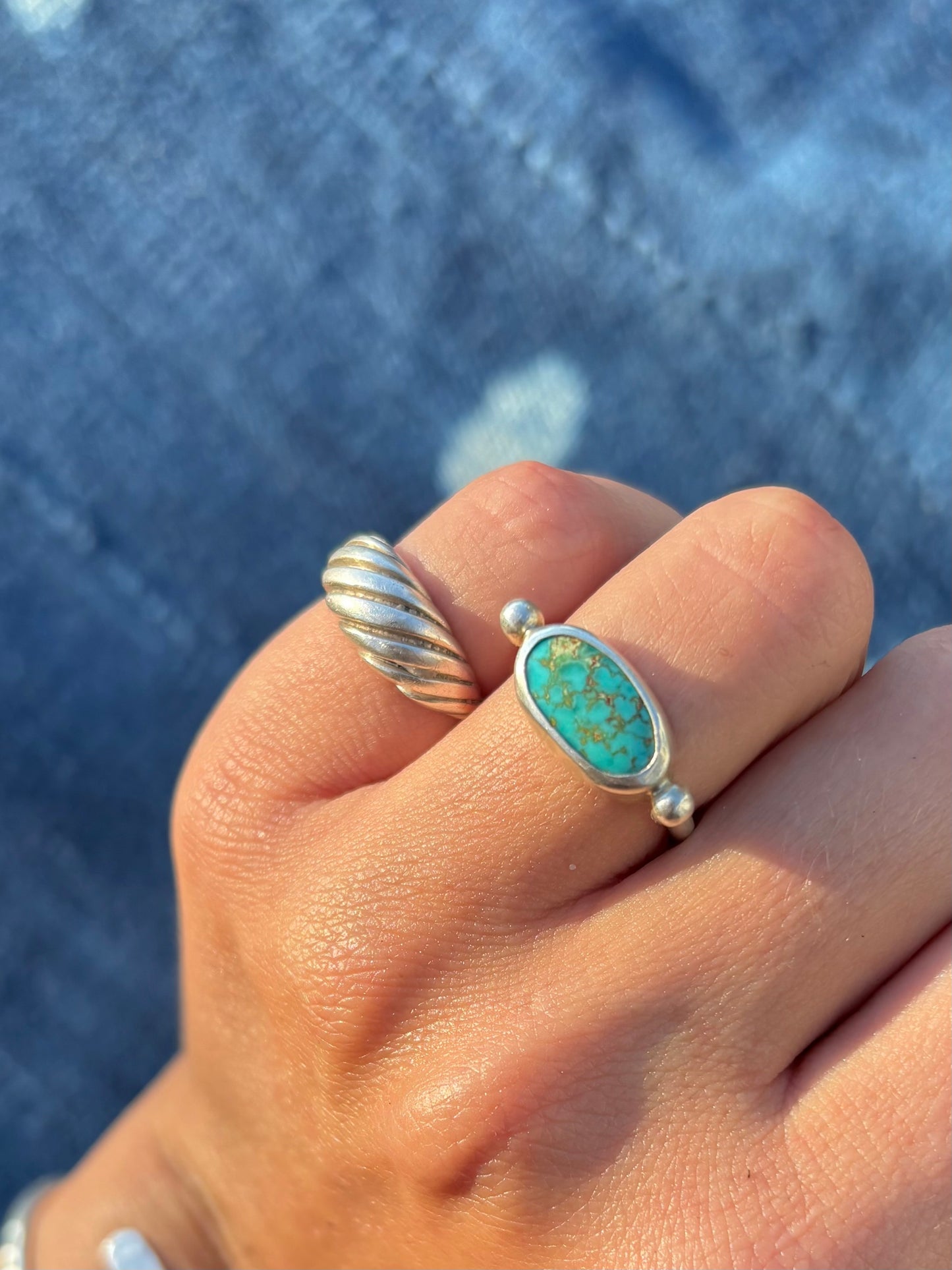 Turquoise Mountain Silver Byzantine Ring ~ 5