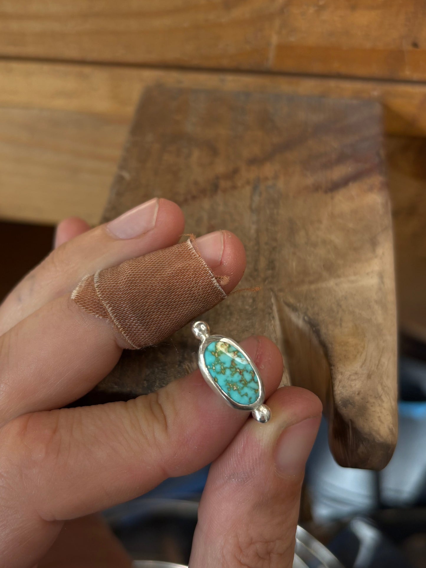 Turquoise Mountain Silver Byzantine Ring ~ 5