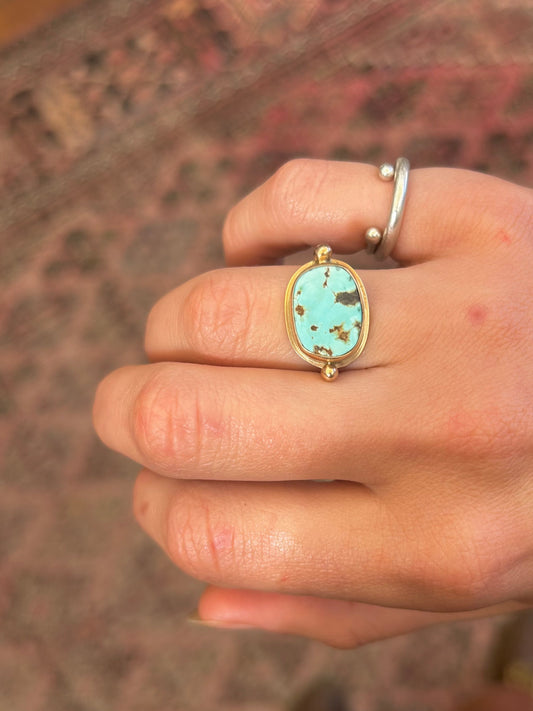 Nevada Turquoise 14k Gold Byzantine Ring