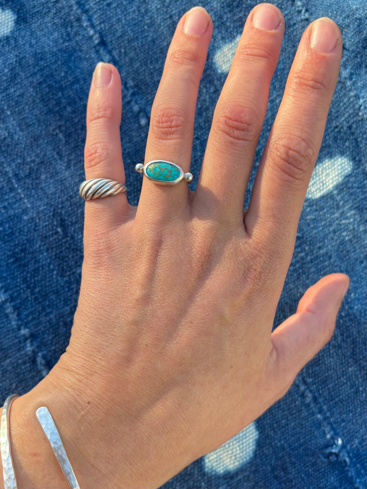 Turquoise Mountain Silver Byzantine Ring ~ 5