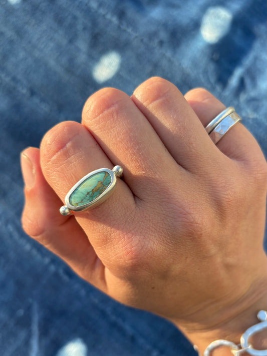 Candelaria Hills Variscite Silver Byzantine Ring ~ 8-8.5