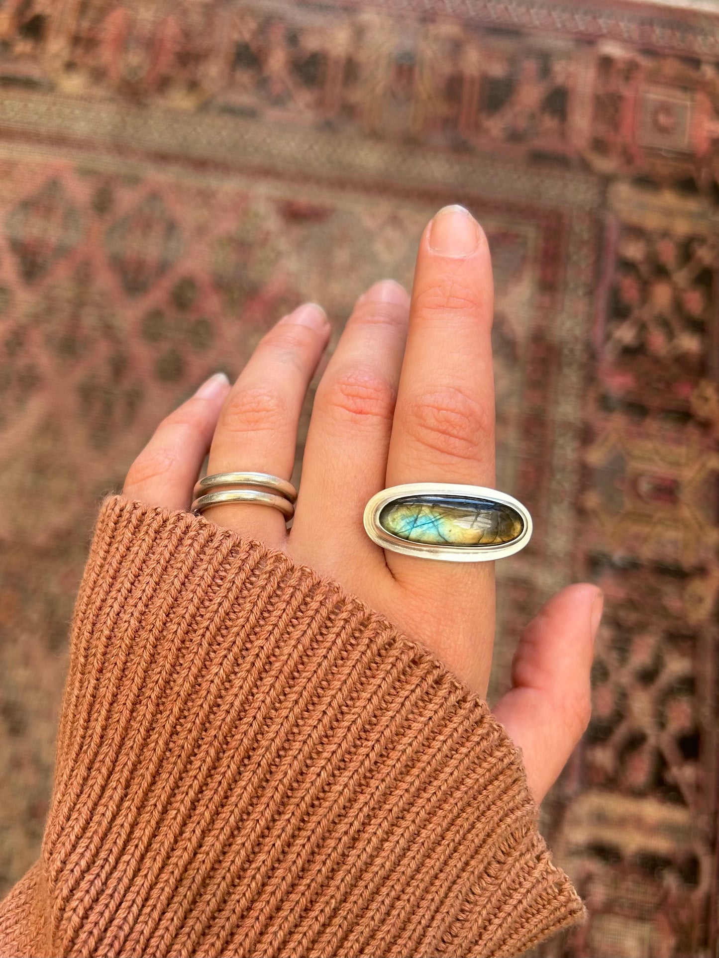 Labradorite Double Band Sterling Silver Ring