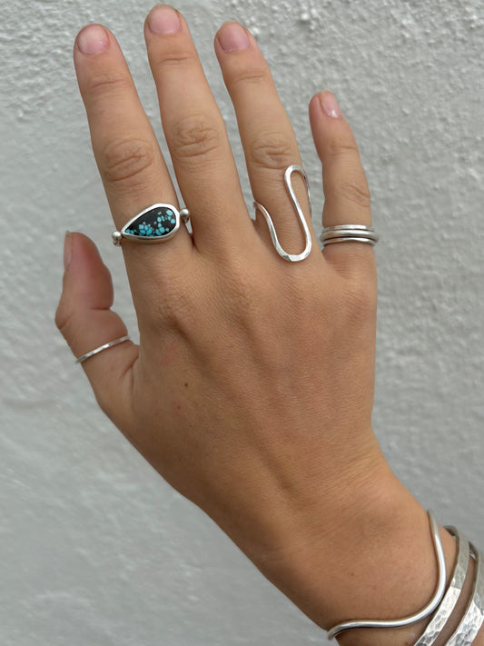 Kingman Turquoise Byzantine Ring ~ 8.5-9, Silver
