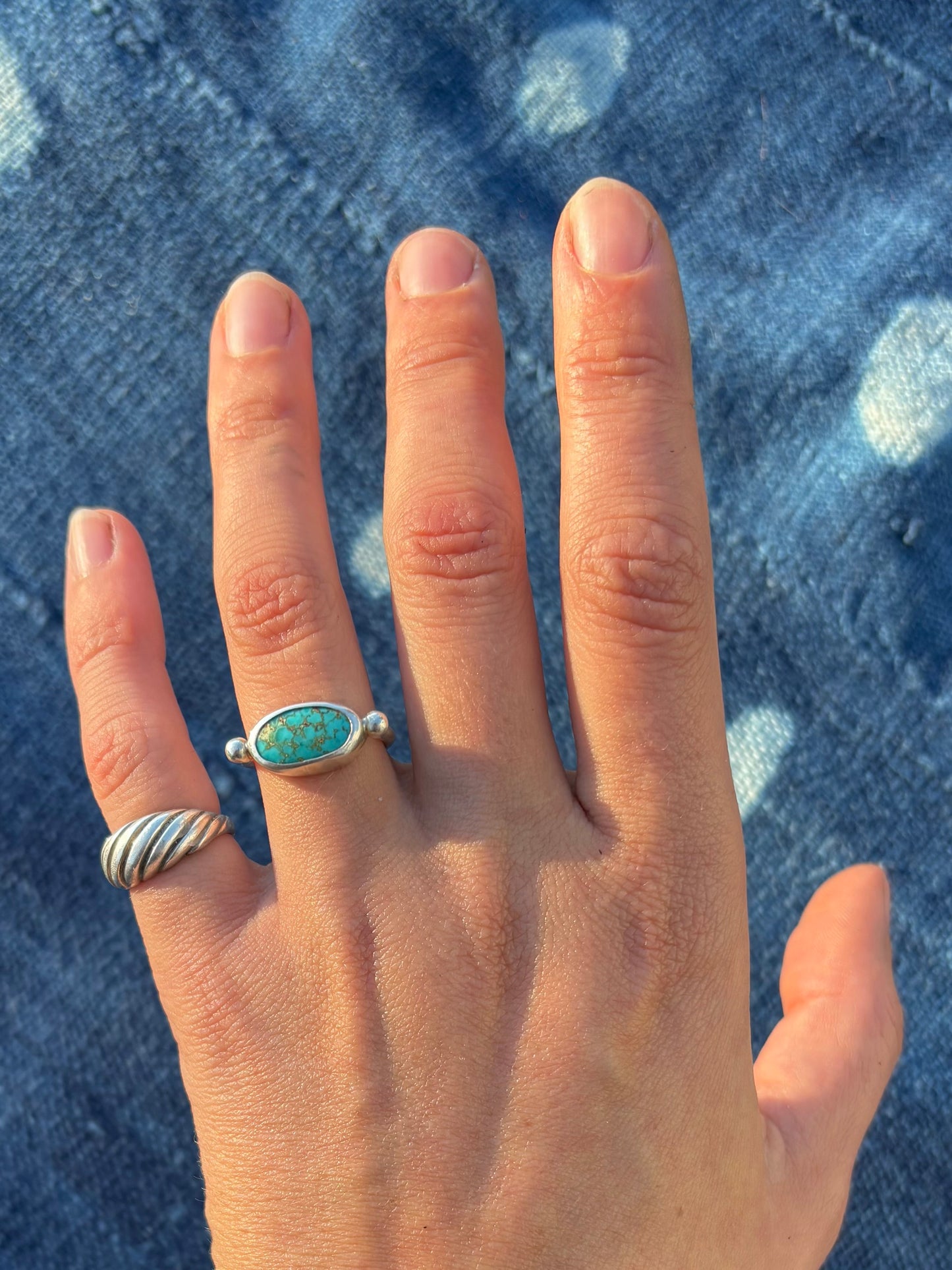 Turquoise Mountain Silver Byzantine Ring ~ 5