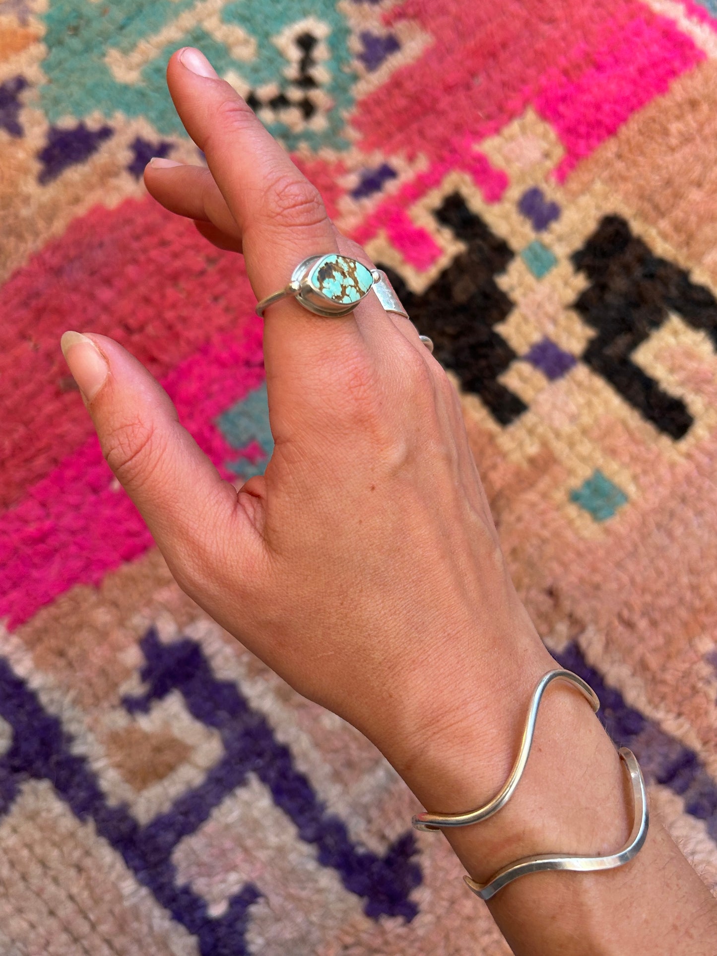 Nevada Turquoise Byzantine Silver Ring