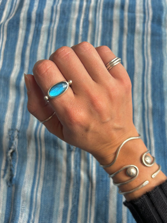 Labradorite Byzantine Ring ~ 7.5-8, Silver