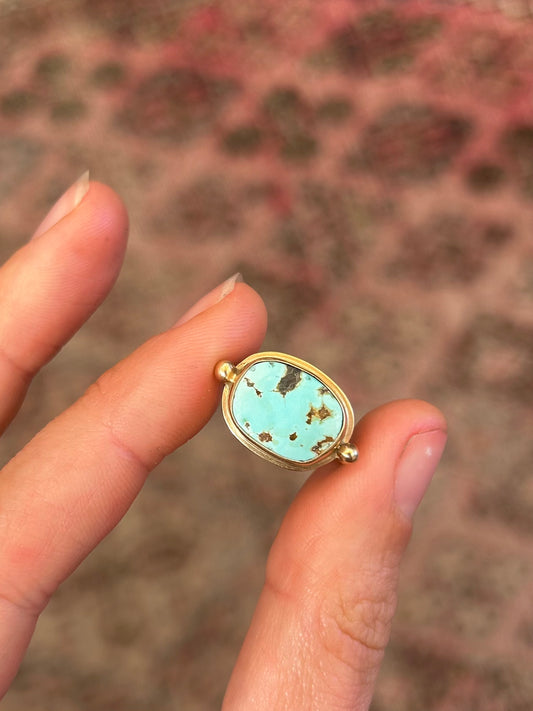 Nevada Turquoise 14k Gold Byzantine Ring