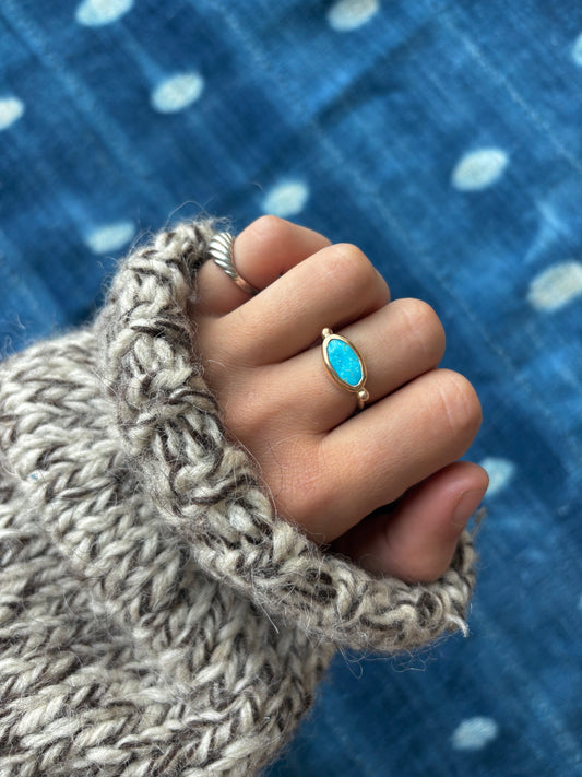 Turquoise Mountain 14k Gold Byzantine Ring ~ 6.5