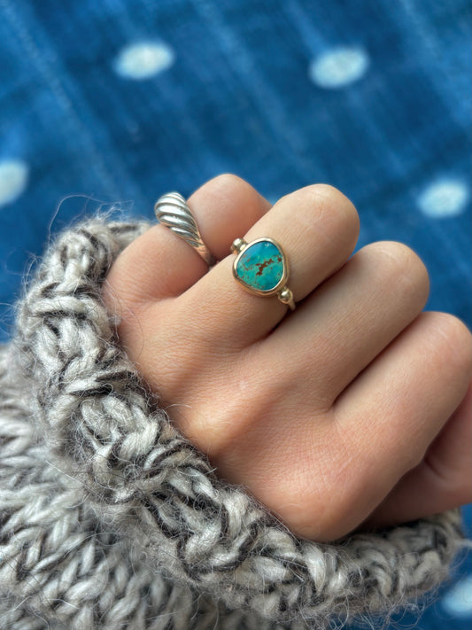 Royston Turquoise 14k Gold Byzantine Ring ~ 4