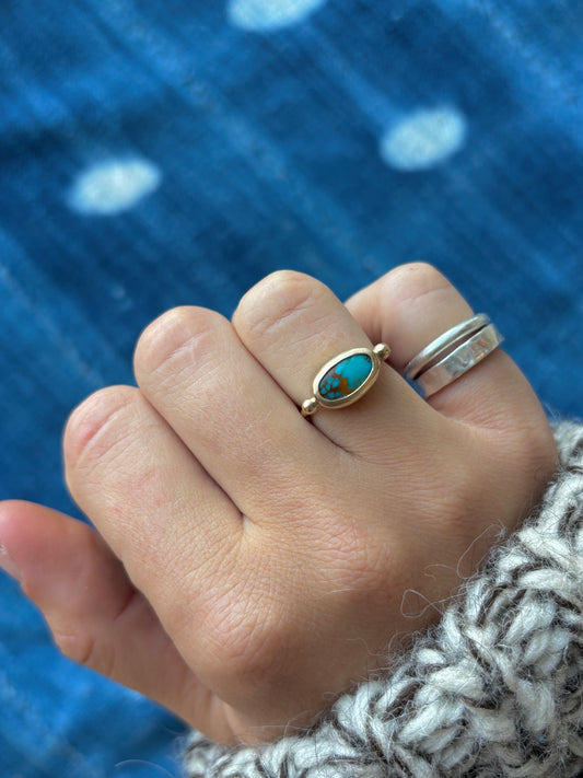 Royston Turquoise 14k Gold Byzantine Ring ~ 5