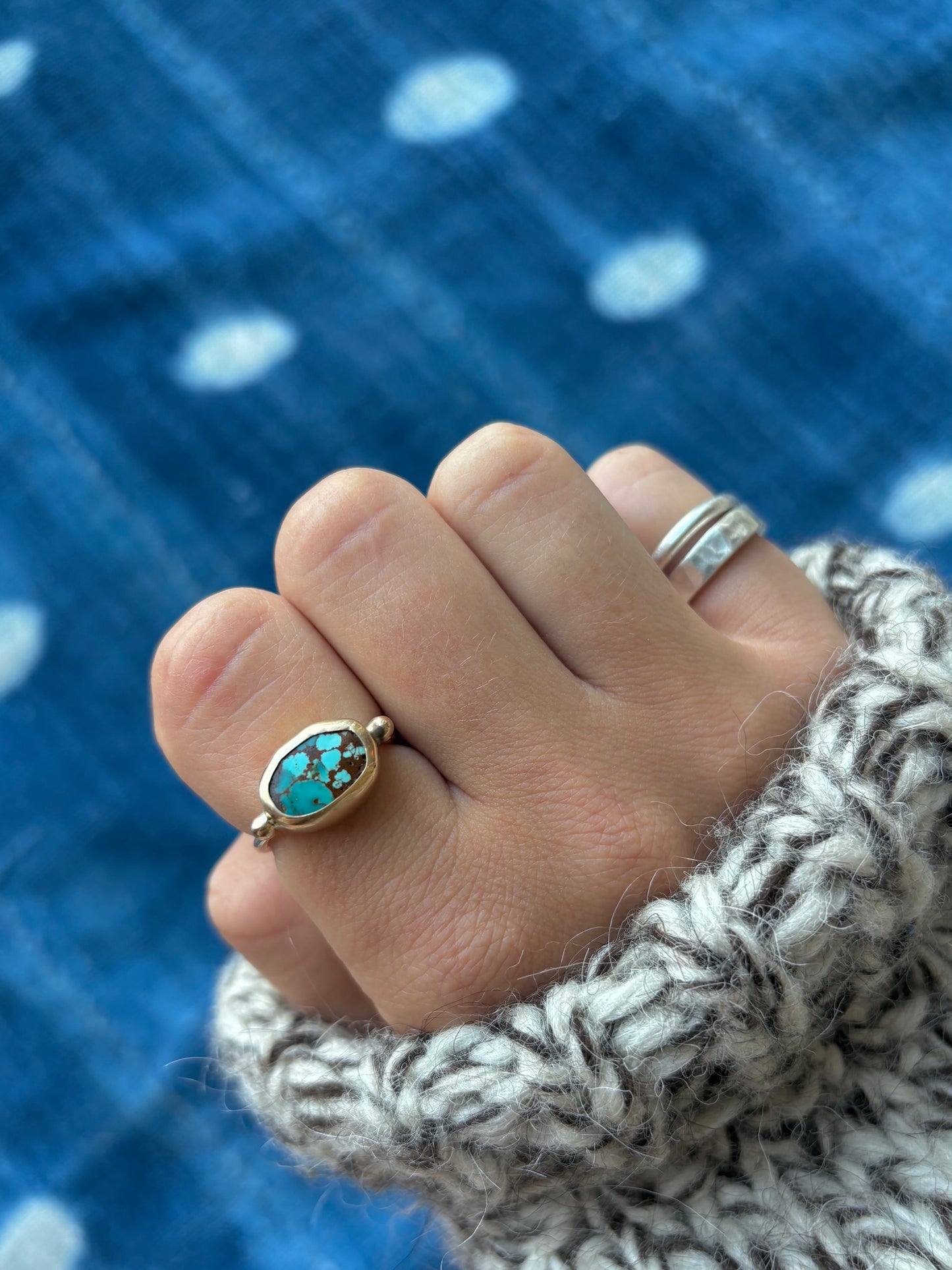 Pilot Mountain Turquoise 14k Gold Byzantine Ring ~ 8