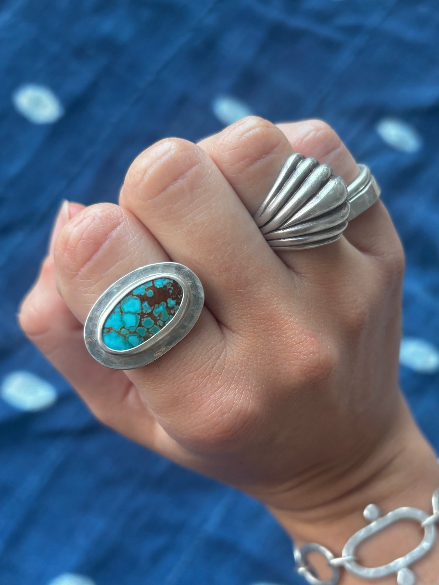 Royston Turquoise Hammered Ring ~ 8