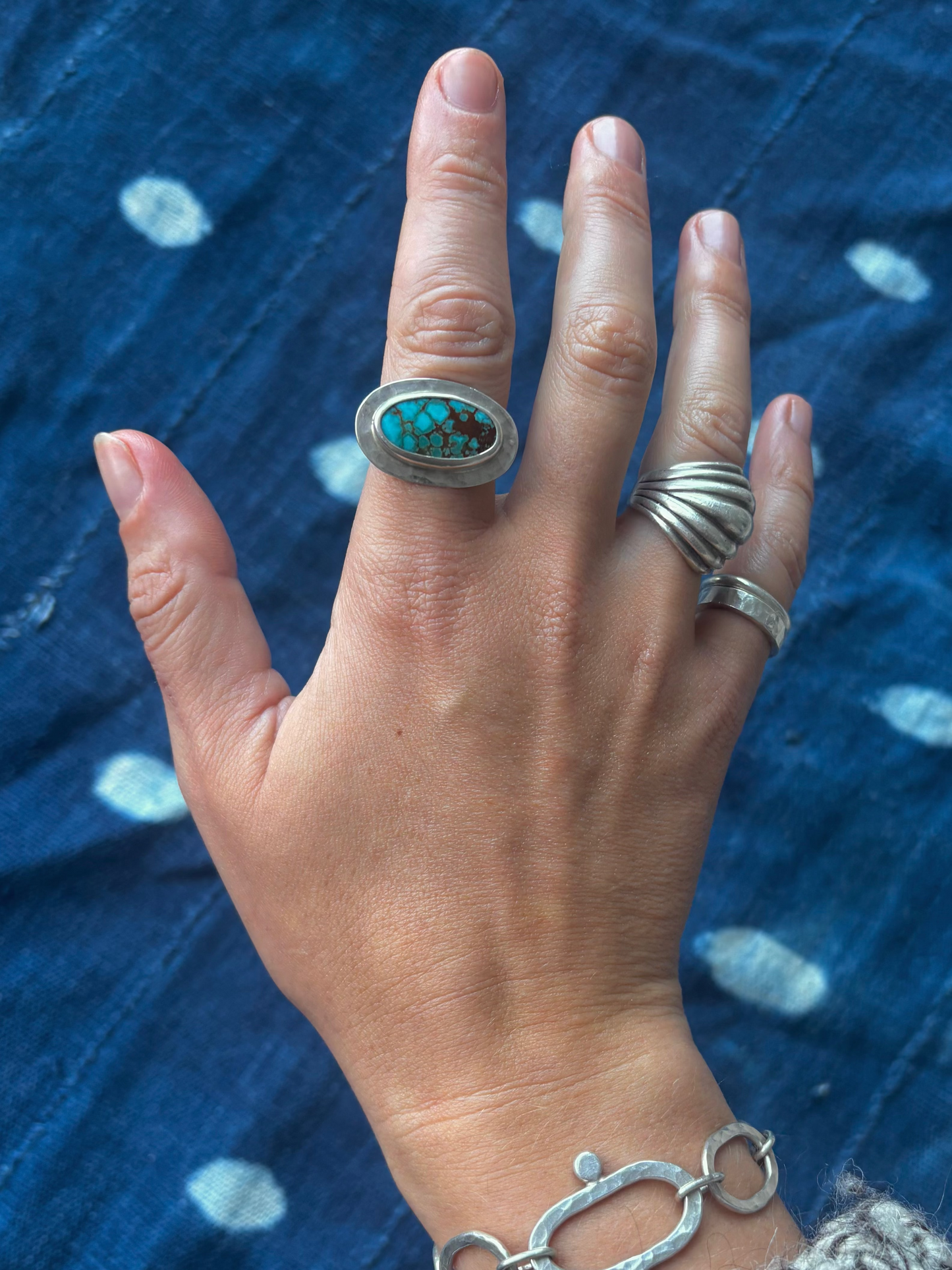 Royston Turquoise Hammered Ring ~ 8