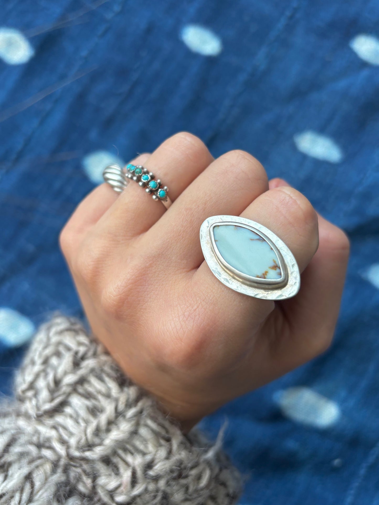 Aloe Variscite Hammered Ring ~ 7.5