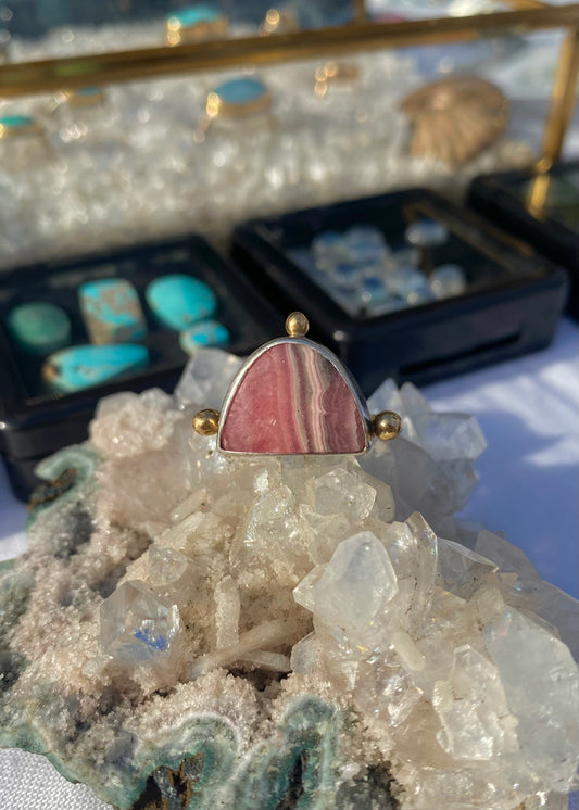 Rhodochrosite 14k Gold + Sterling Silver Aphrodite Ring