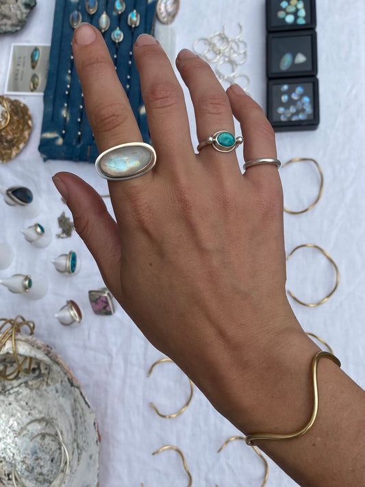 Rainbow Moonstone Sterling Silver Grecian Ring