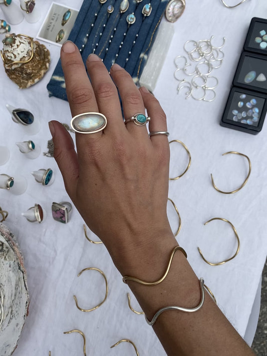 Rainbow Moonstone Sterling Silver Grecian Ring