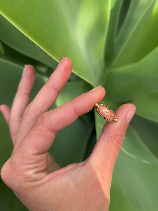 Sunstone 14k Gold Byzantine Ring ~ Rectangle