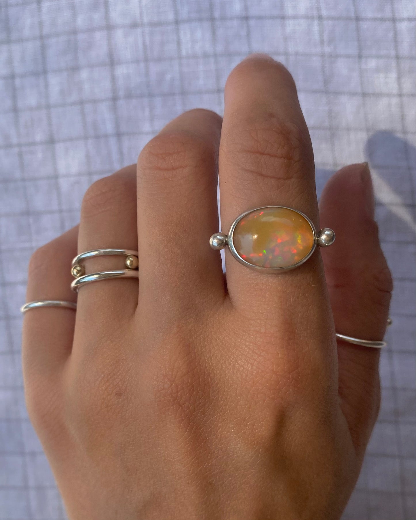 Honey Opal Sterling Silver Byzantine Ring