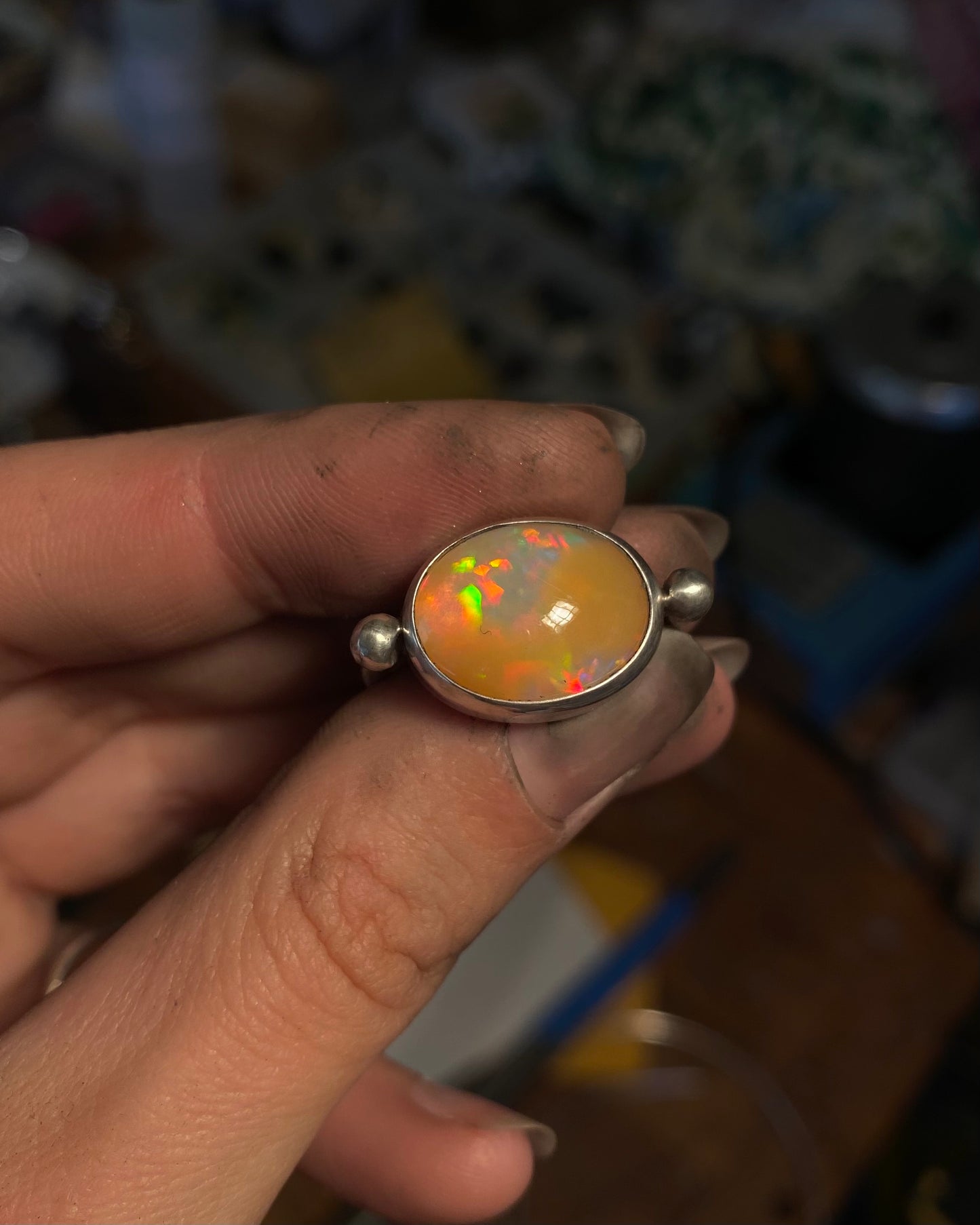 Honey Opal Sterling Silver Byzantine Ring