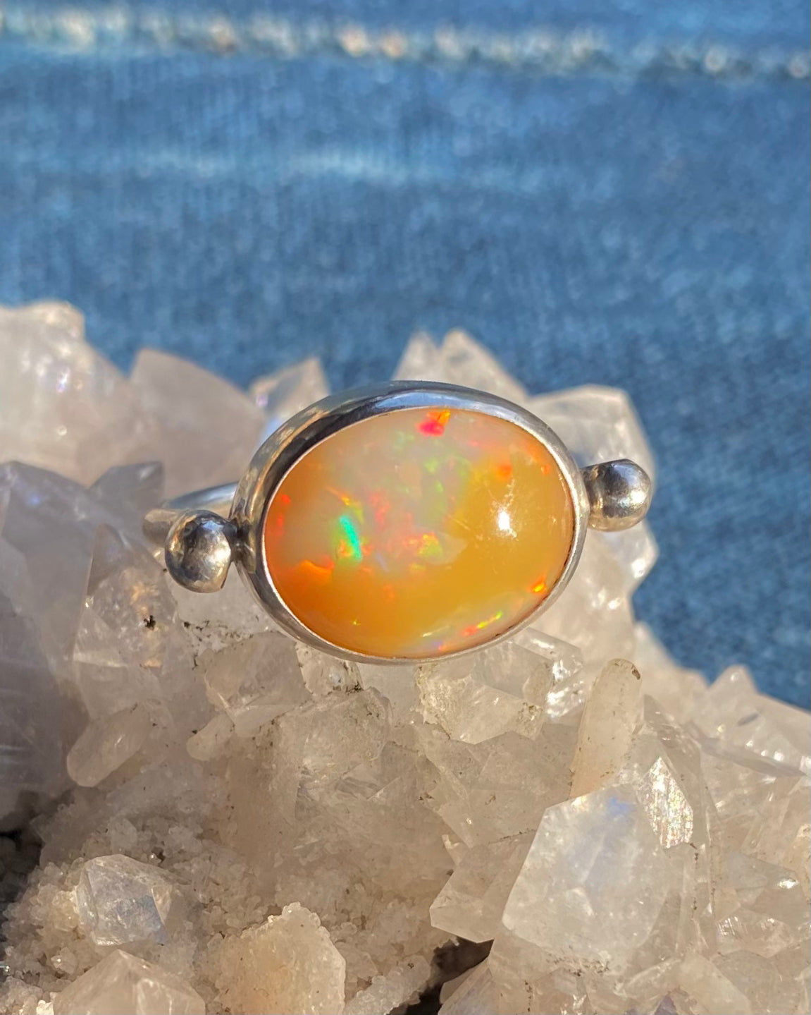 Honey Opal Sterling Silver Byzantine Ring